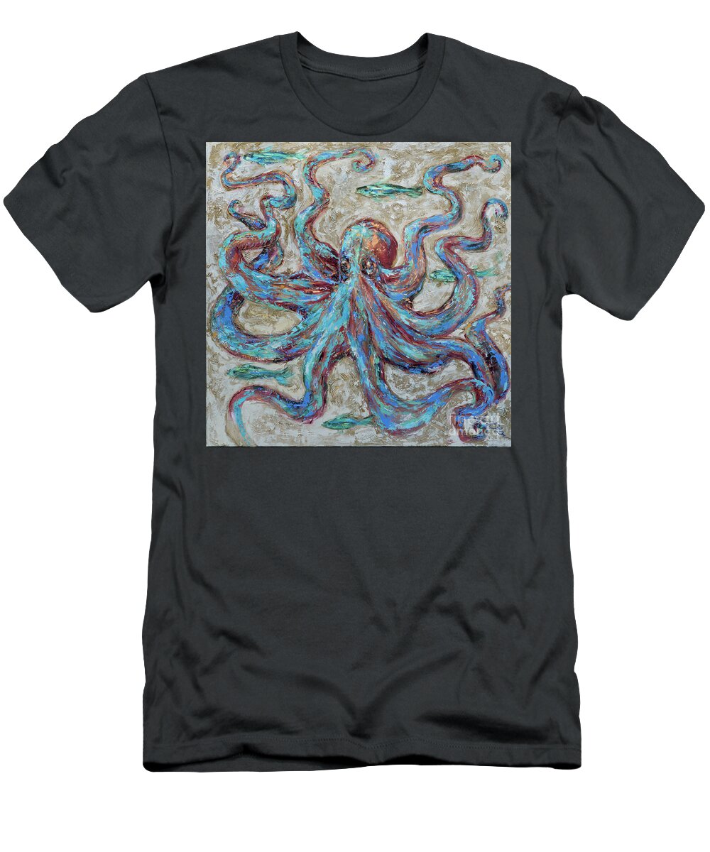 Ocean T-Shirt featuring the painting Octopus Blues by Linda Olsen