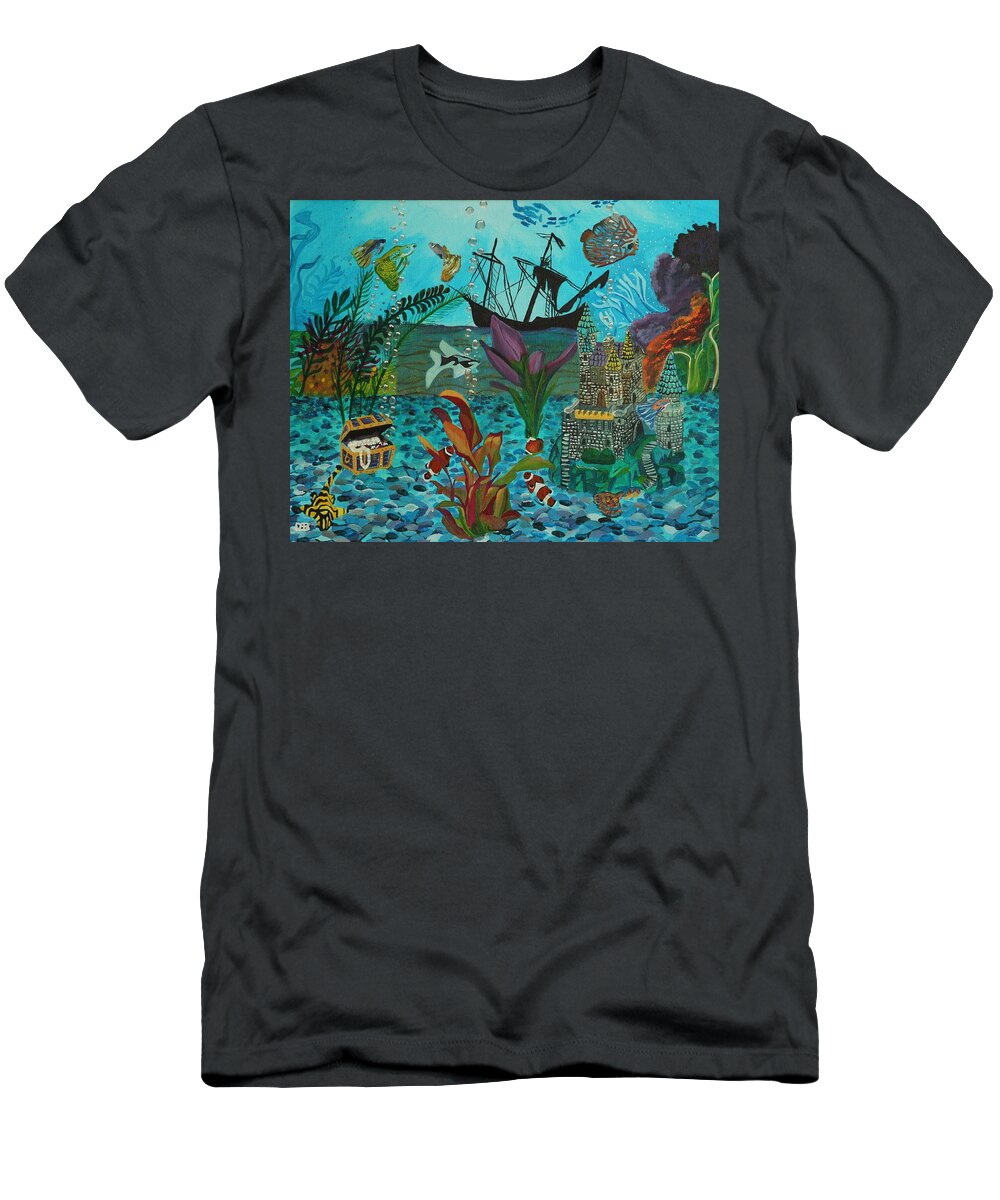 Fish T-Shirt featuring the painting Oh look a Castle by David Bigelow