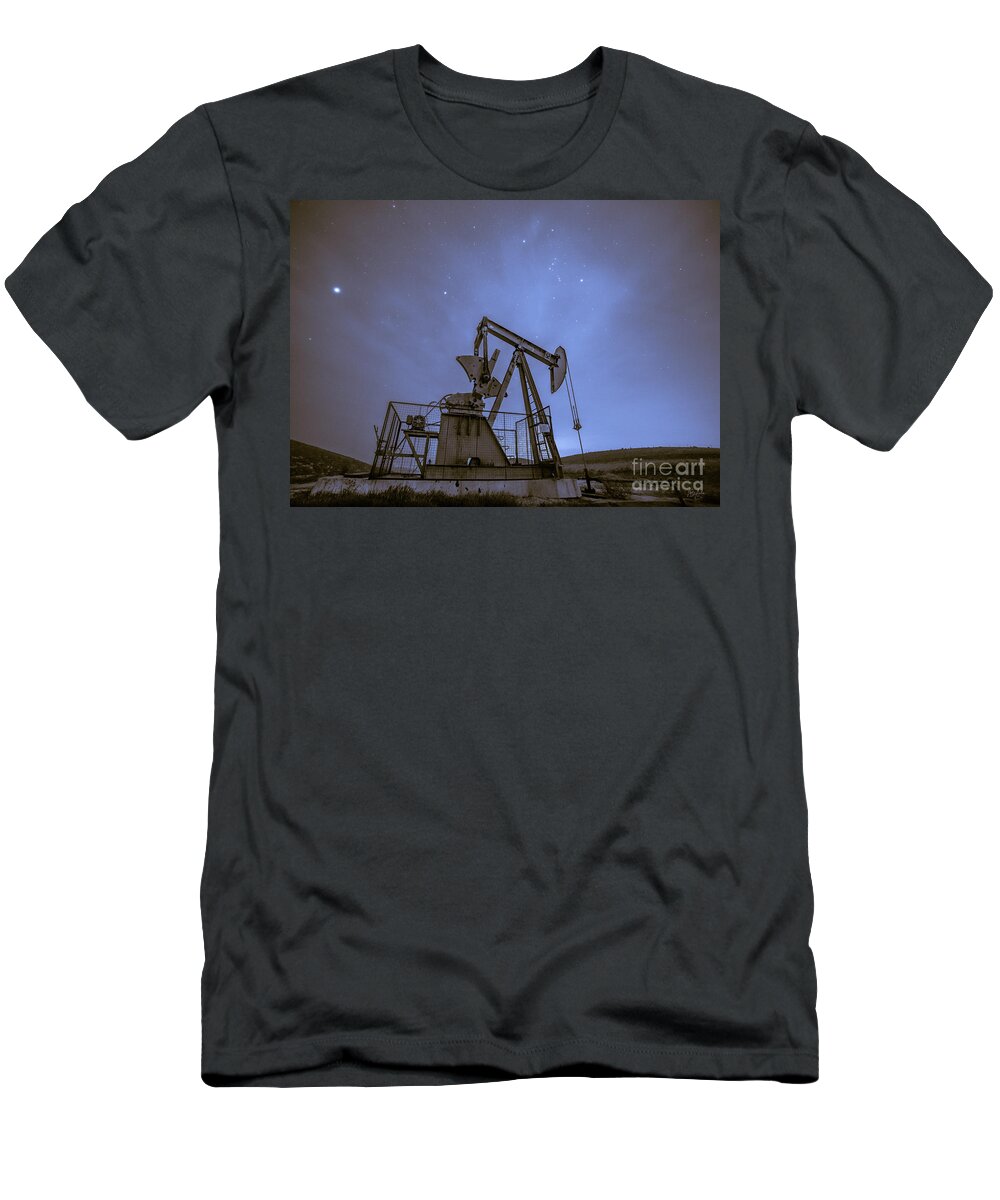 Oil Rig T-Shirt featuring the photograph Oil Rig and Stars by Anthony Michael Bonafede