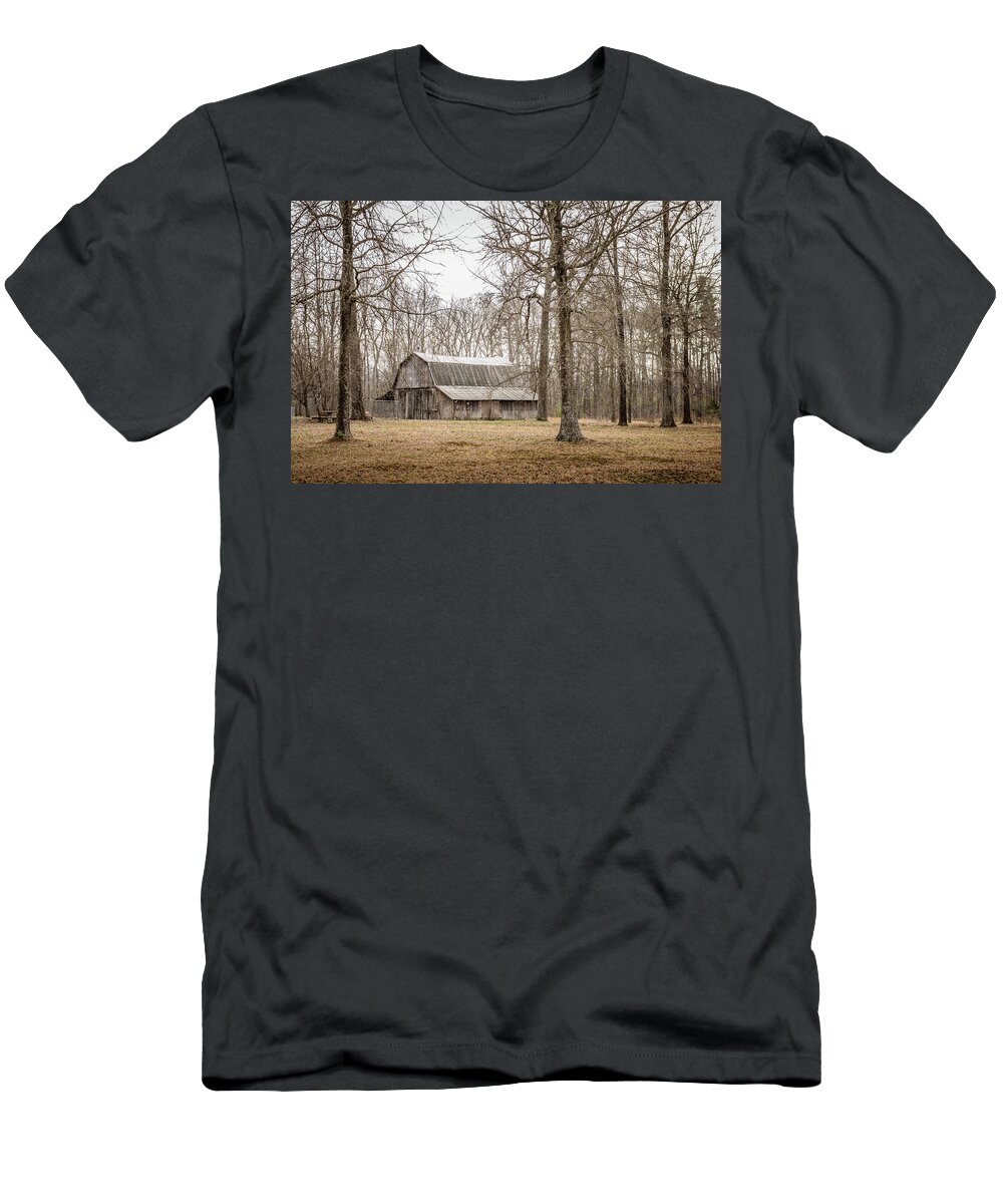 Old Barn T-Shirt featuring the photograph Old Barn in the Woods by Cynthia Wolfe