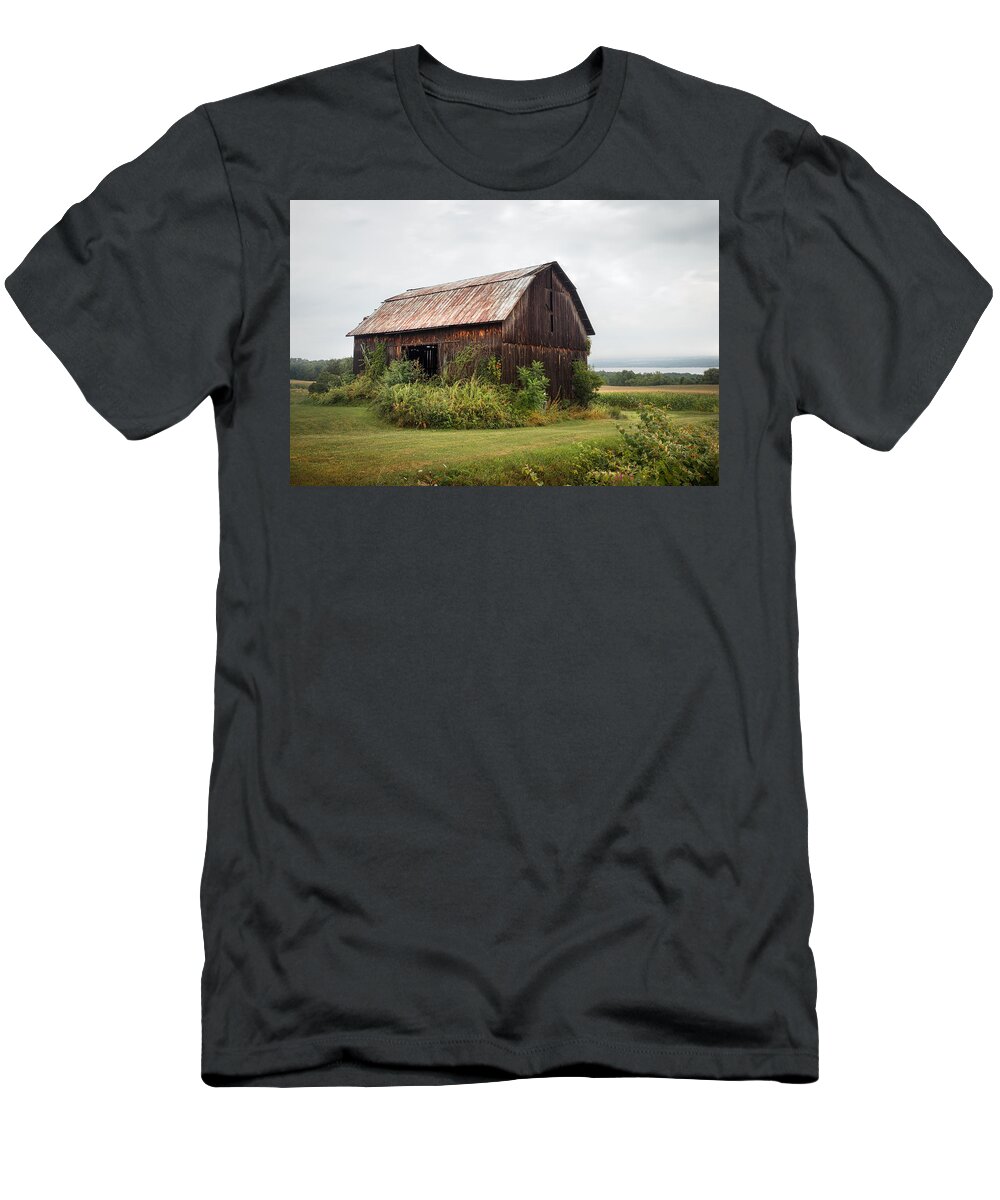 Barn T-Shirt featuring the photograph Old barn on Seneca lake - Finger Lakes - New York State by Gary Heller