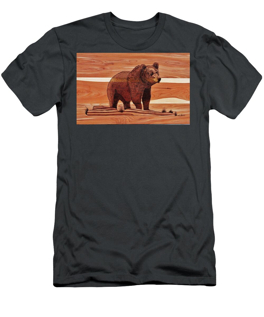 Wildlife Scene T-Shirt featuring the pyrography Old Griz by Jack Harries