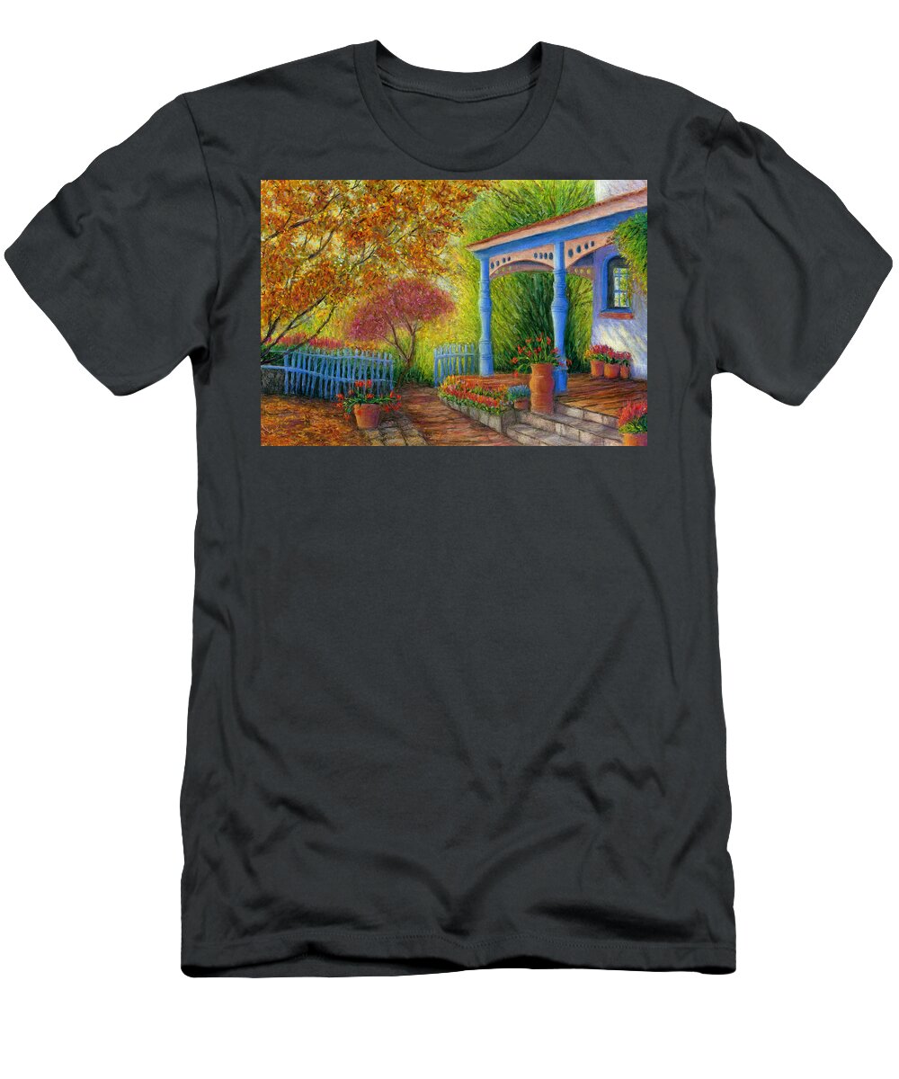 Landscape T-Shirt featuring the painting Old Santa Fe House by June Hunt
