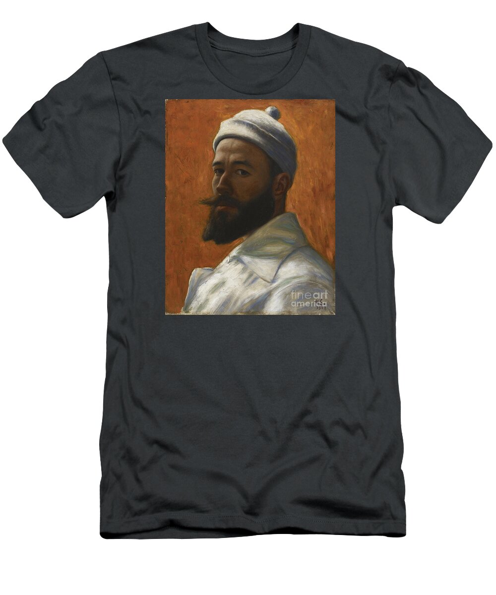 Hugo Simberg T-Shirt featuring the painting Omakuva. man wear cap by MotionAge Designs