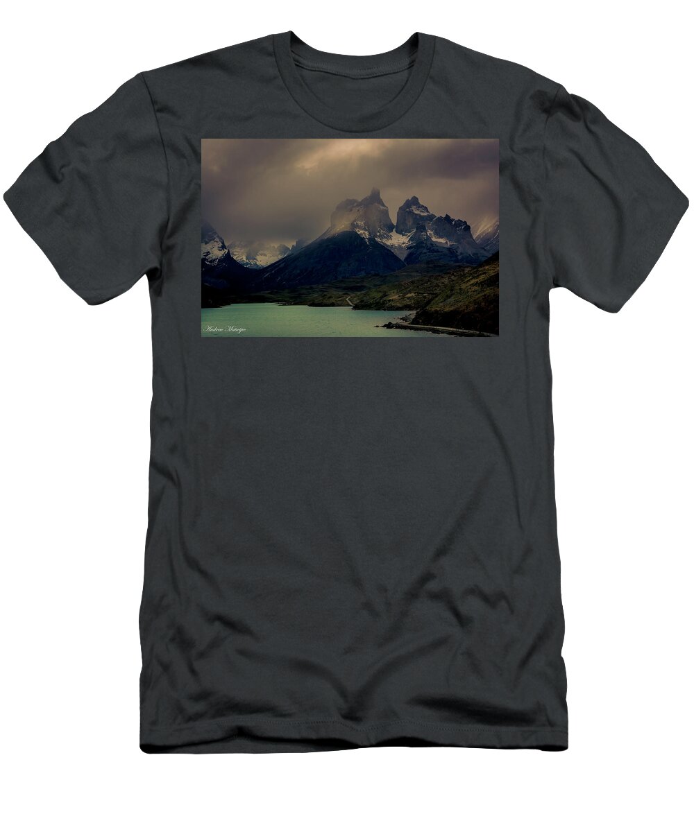 Los Cuernos T-Shirt featuring the photograph Ominous Peaks by Andrew Matwijec