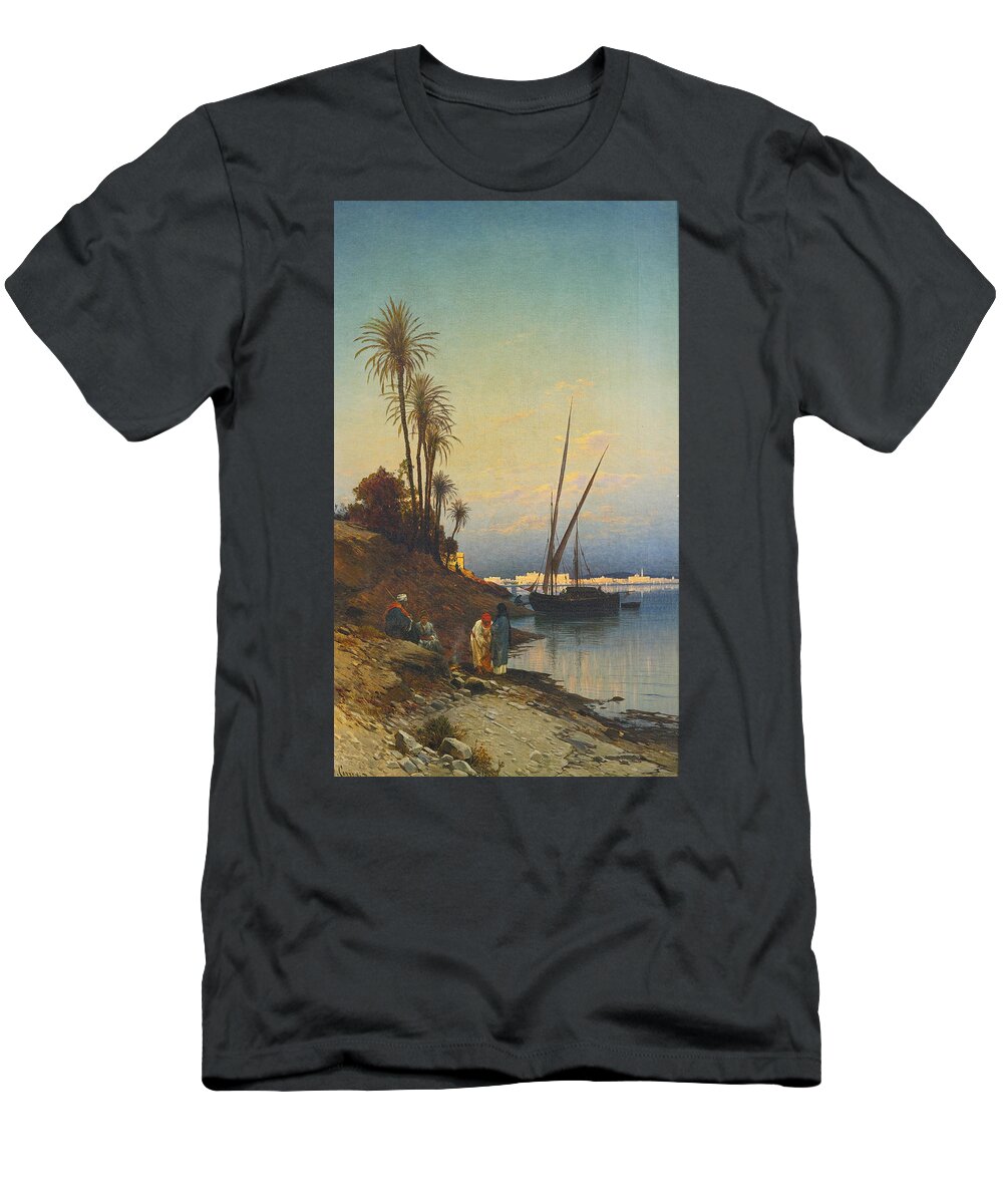 Hermann Corrodi T-Shirt featuring the painting On the Banks of the Nile by Hermann Corrodi