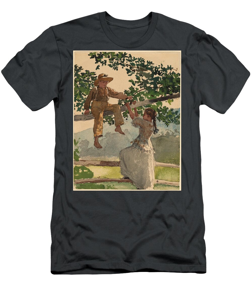Winslow Homer T-Shirt featuring the painting On the Fence #2 by Winslow Homer