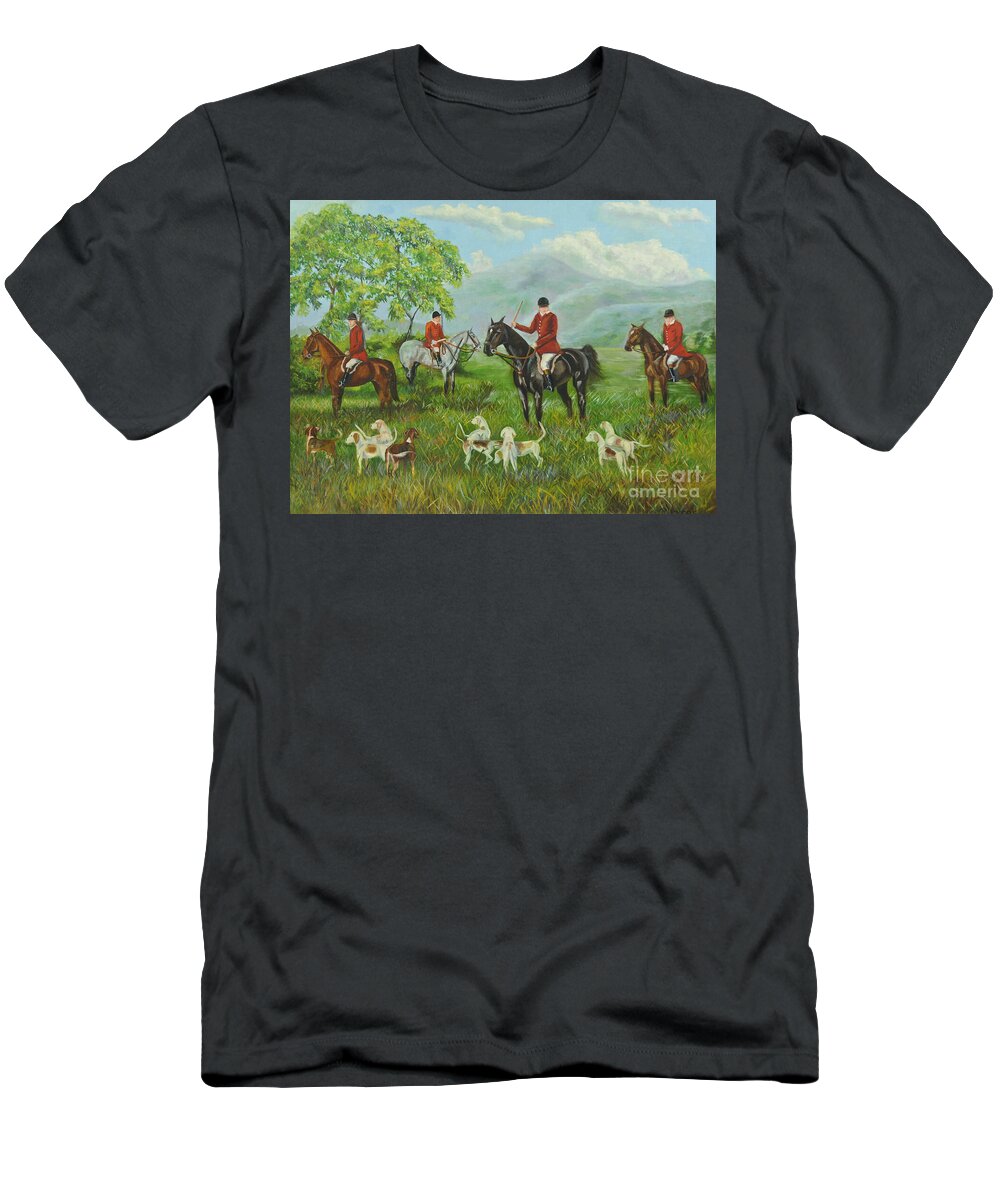 Fox Hunt T-Shirt featuring the painting On The Hunt by Charlotte Blanchard