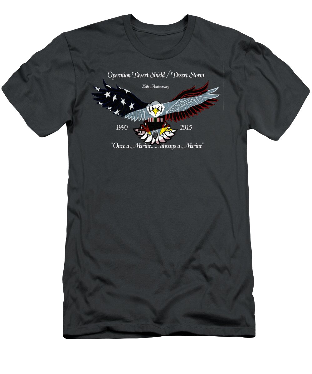 Anniversary T-Shirt featuring the drawing Once A Marine by Bill Richards