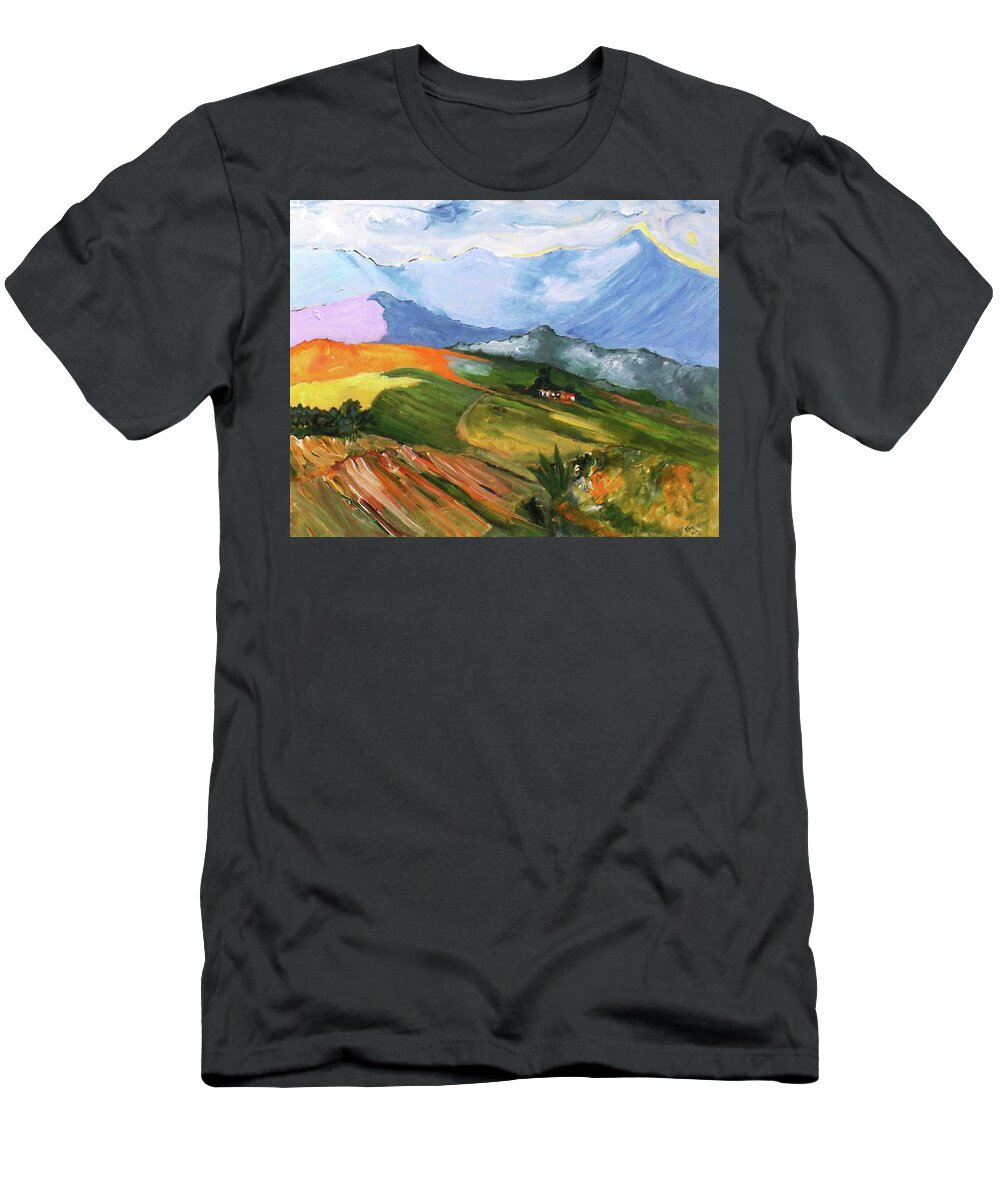 Landscape T-Shirt featuring the painting Once there were Green Fields by Gloria Dietz-Kiebron