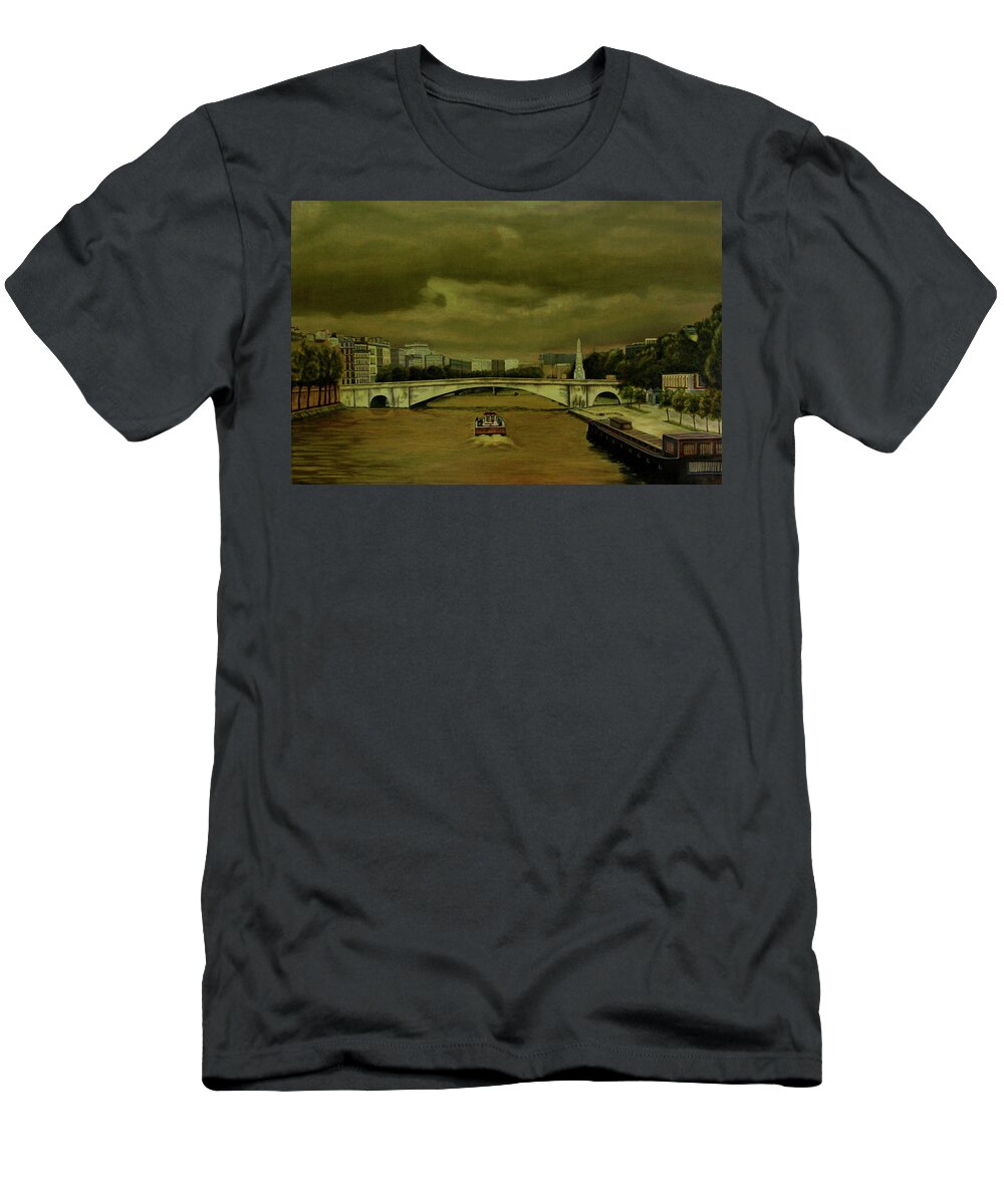 Paris T-Shirt featuring the painting Oncoming Storm Paris France by Thu Nguyen