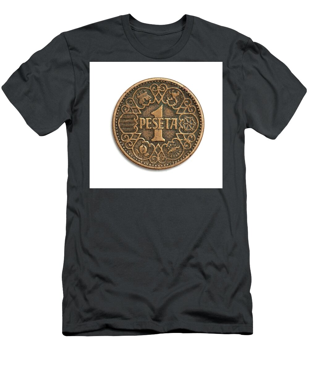 Coin Peseta Metal T-Shirt featuring the photograph One Peseta by Ian Sanders