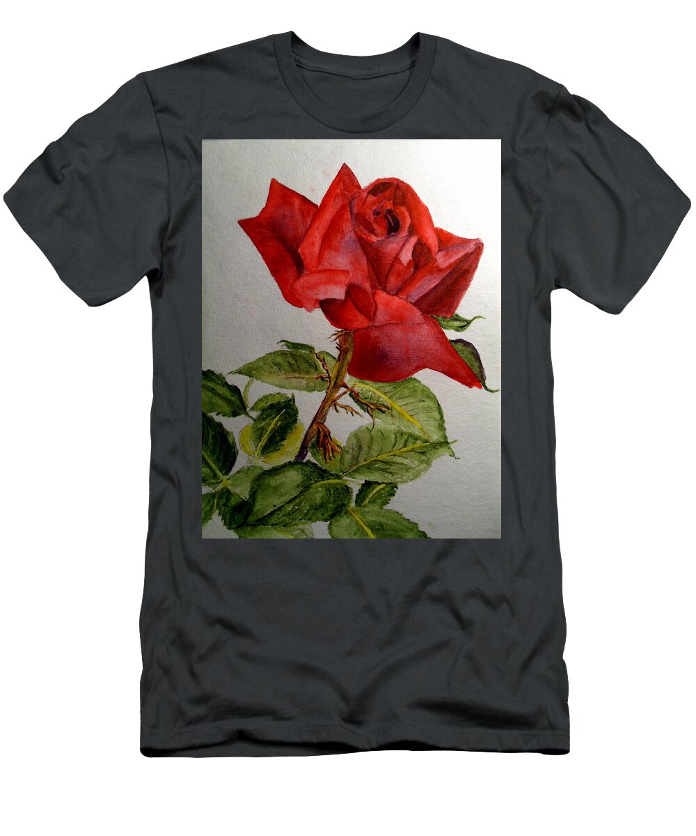 Roses T-Shirt featuring the painting One Single Red Rose by Carol Grimes