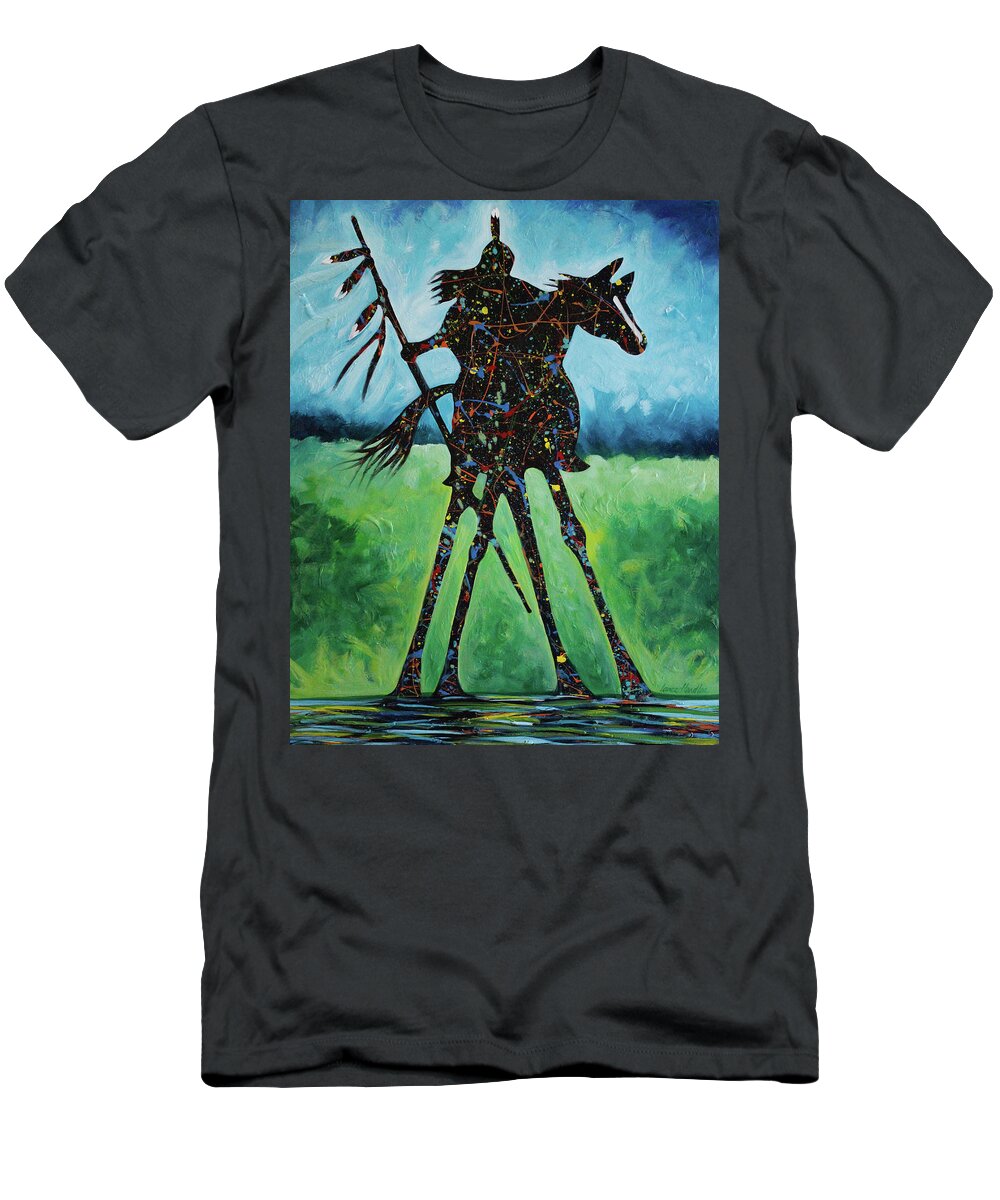 Colorful T-Shirt featuring the painting One Warrior by Lance Headlee