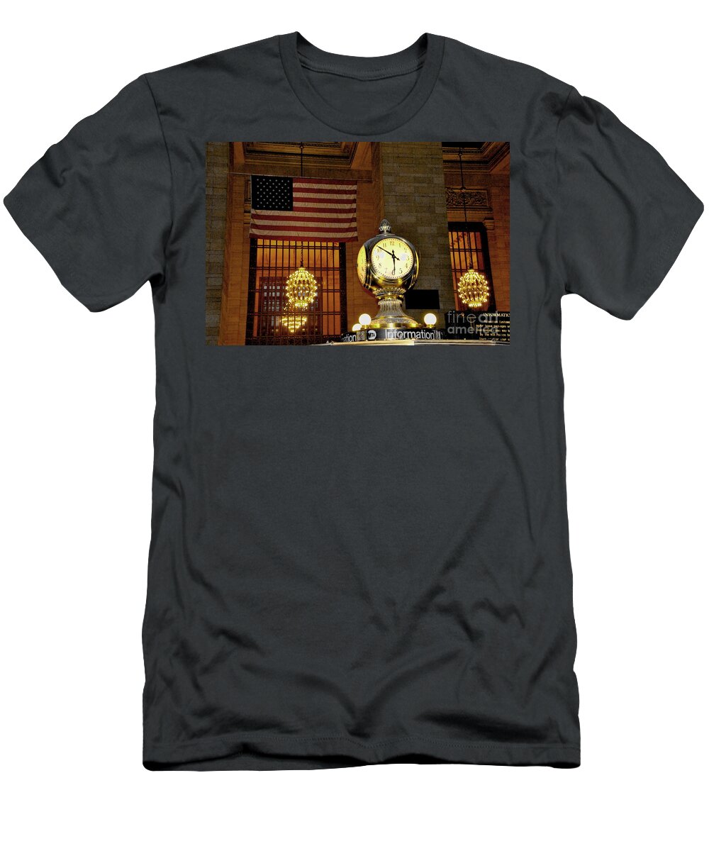 New York T-Shirt featuring the photograph Opal Atomic Clock at Grand Central by Jacqueline M Lewis