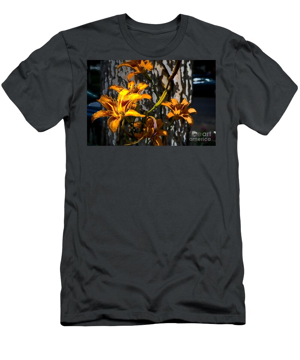 Flower T-Shirt featuring the digital art Orange metal lily by Deb Nakano