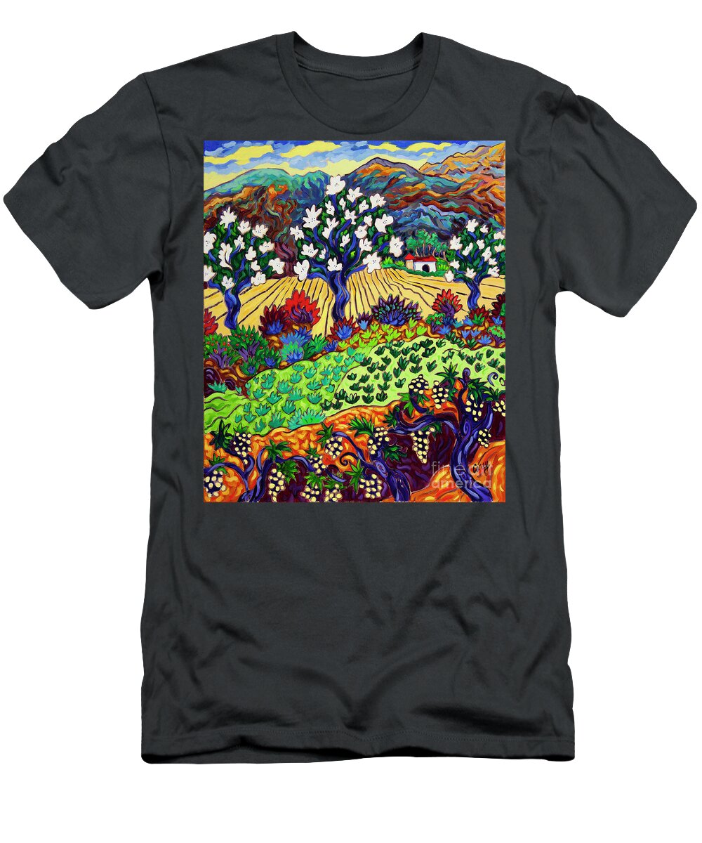 Orchard T-Shirt featuring the painting Orchard Dance Fruit and Flowers by Cathy Carey