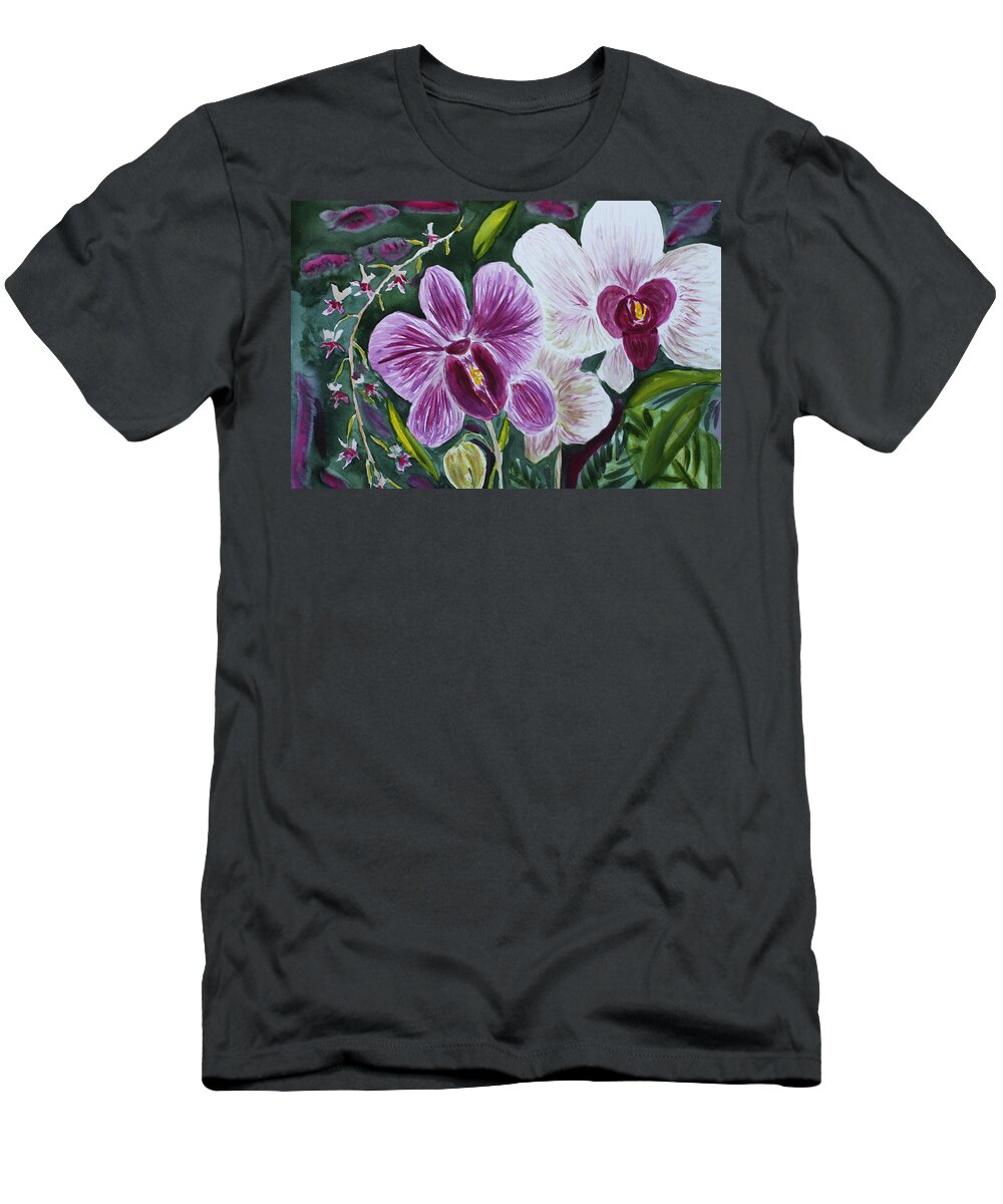 Orchid T-Shirt featuring the painting Orchid at AOS 2010 by Donna Walsh