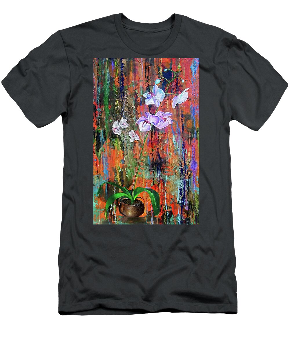 Orchid Art T-Shirt featuring the painting Orchid O by Laura Pierre-Louis
