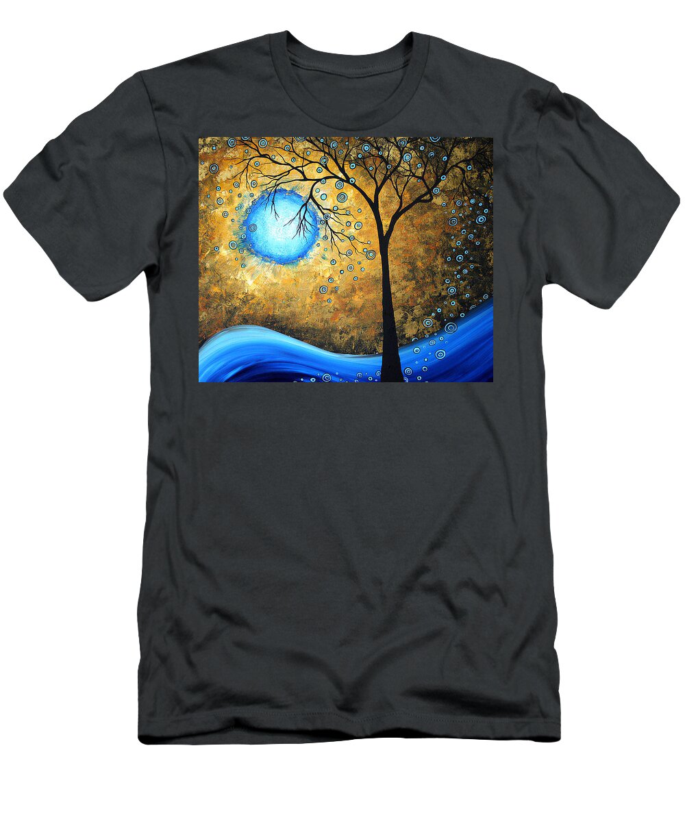 Abstract T-Shirt featuring the painting Orginal Abstract Landscape Painting BLUE FIRE by MADART by Megan Aroon
