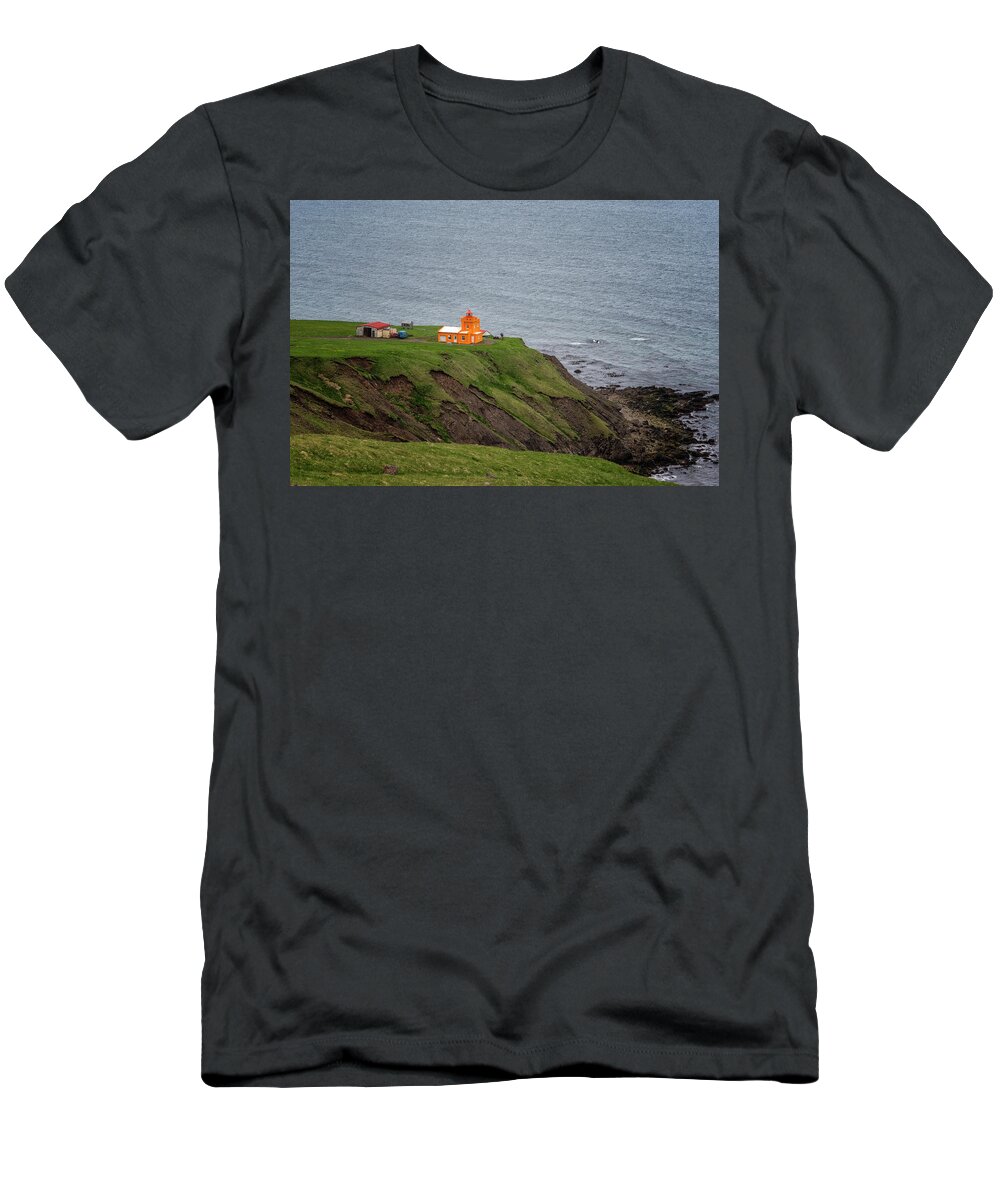 Iceland T-Shirt featuring the photograph Orange Lighthouse by Tom Singleton