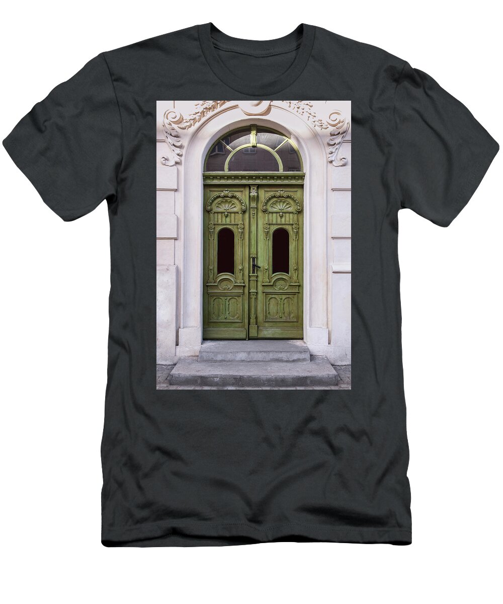 Gate T-Shirt featuring the photograph Ornamented gates in olive colors by Jaroslaw Blaminsky
