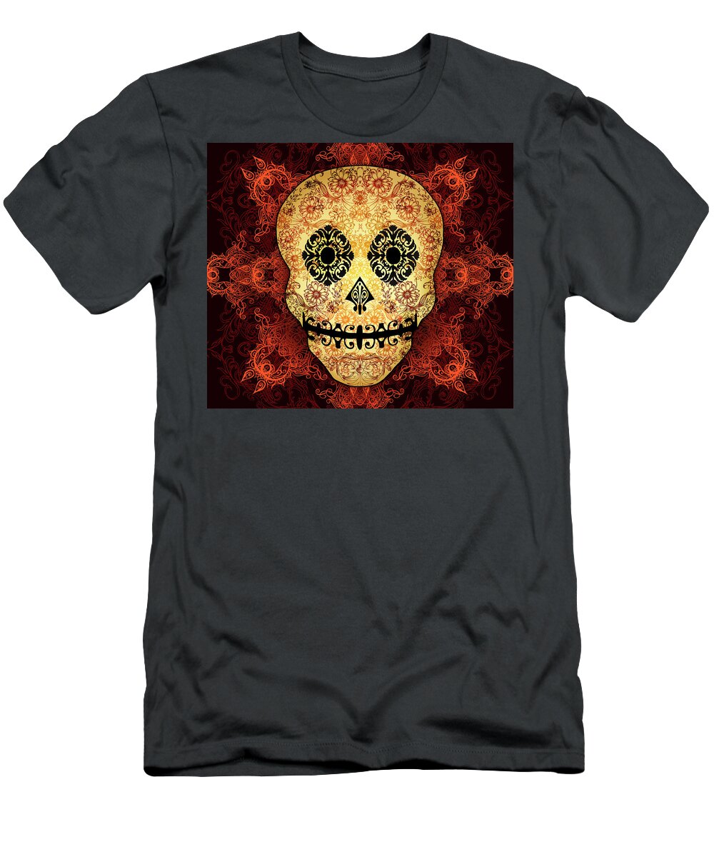 Vintage T-Shirt featuring the digital art Ornate Floral Sugar Skull by Tammy Wetzel