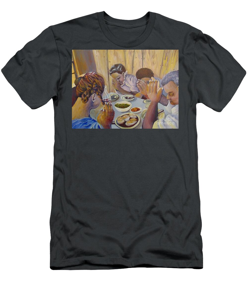 Prayer T-Shirt featuring the painting Our Daily Bread by Saundra Johnson