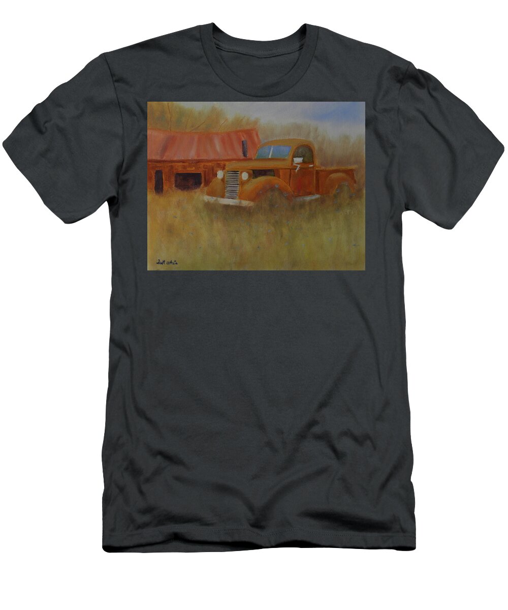 Truck Barn Landscape Field Pasture Maine T-Shirt featuring the painting Out To Pasture by Scott W White