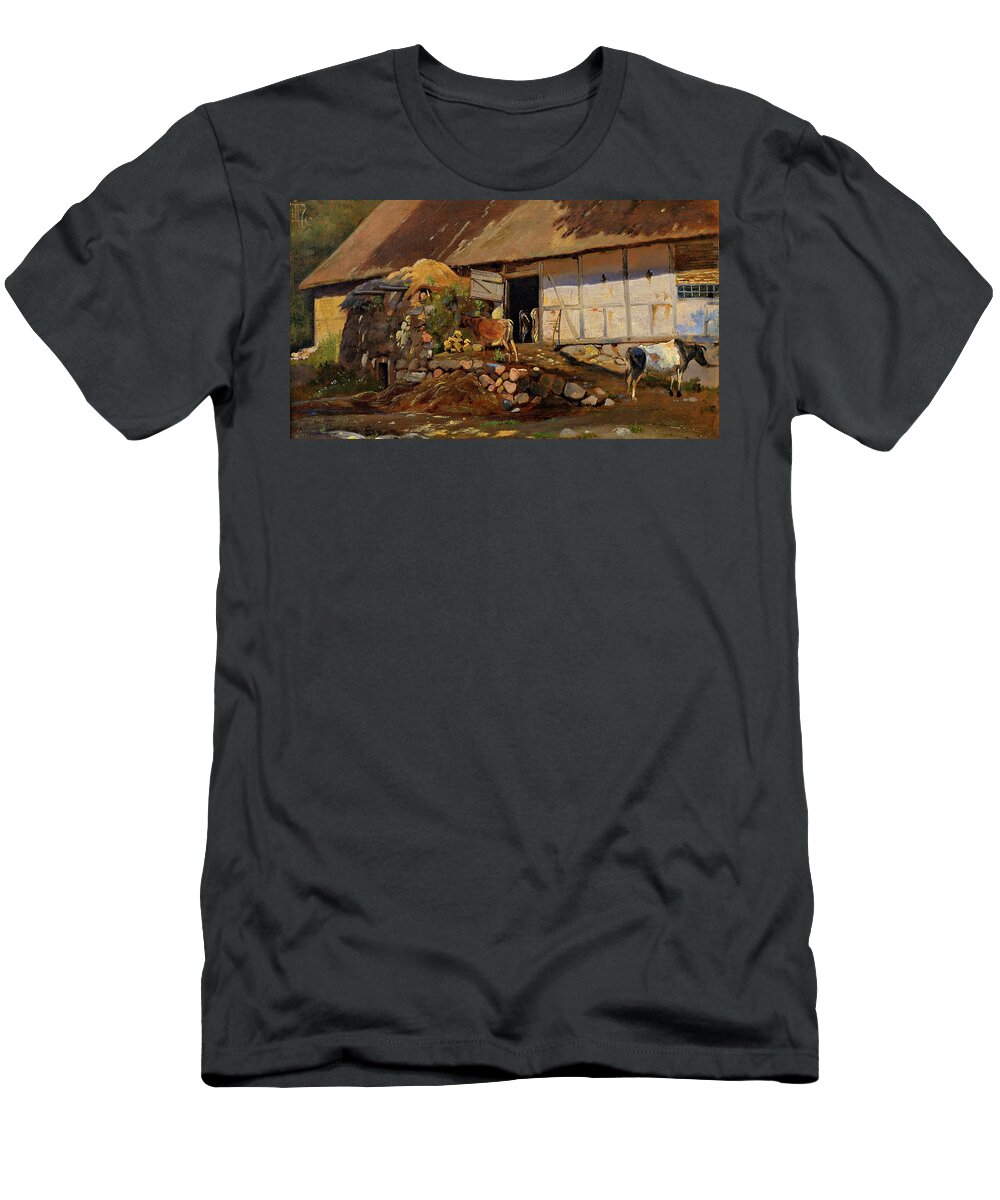 19th Century Art T-Shirt featuring the painting Outside the Cowshed by Johan Thomas Lundbye