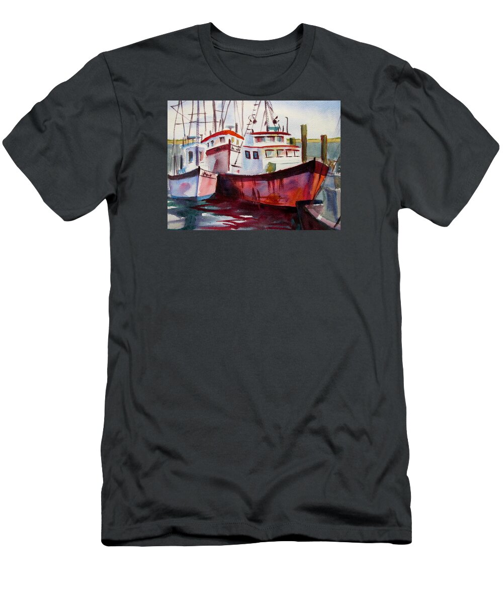 Fishing Boats T-Shirt featuring the painting P-Town fishing boats by Linda Emerson
