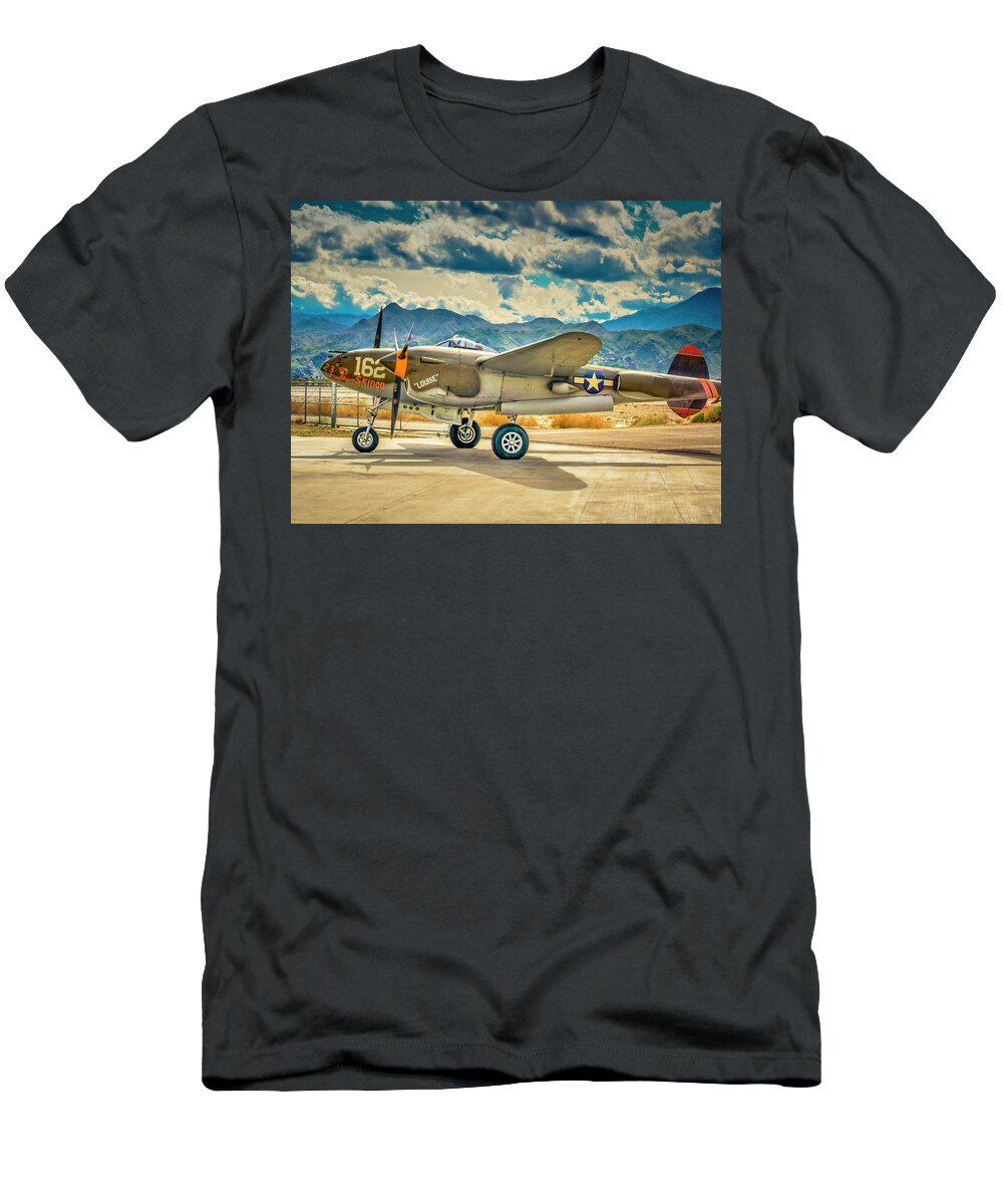 P-38 Lightening T-Shirt featuring the photograph P38 Fly In by Sandra Selle Rodriguez
