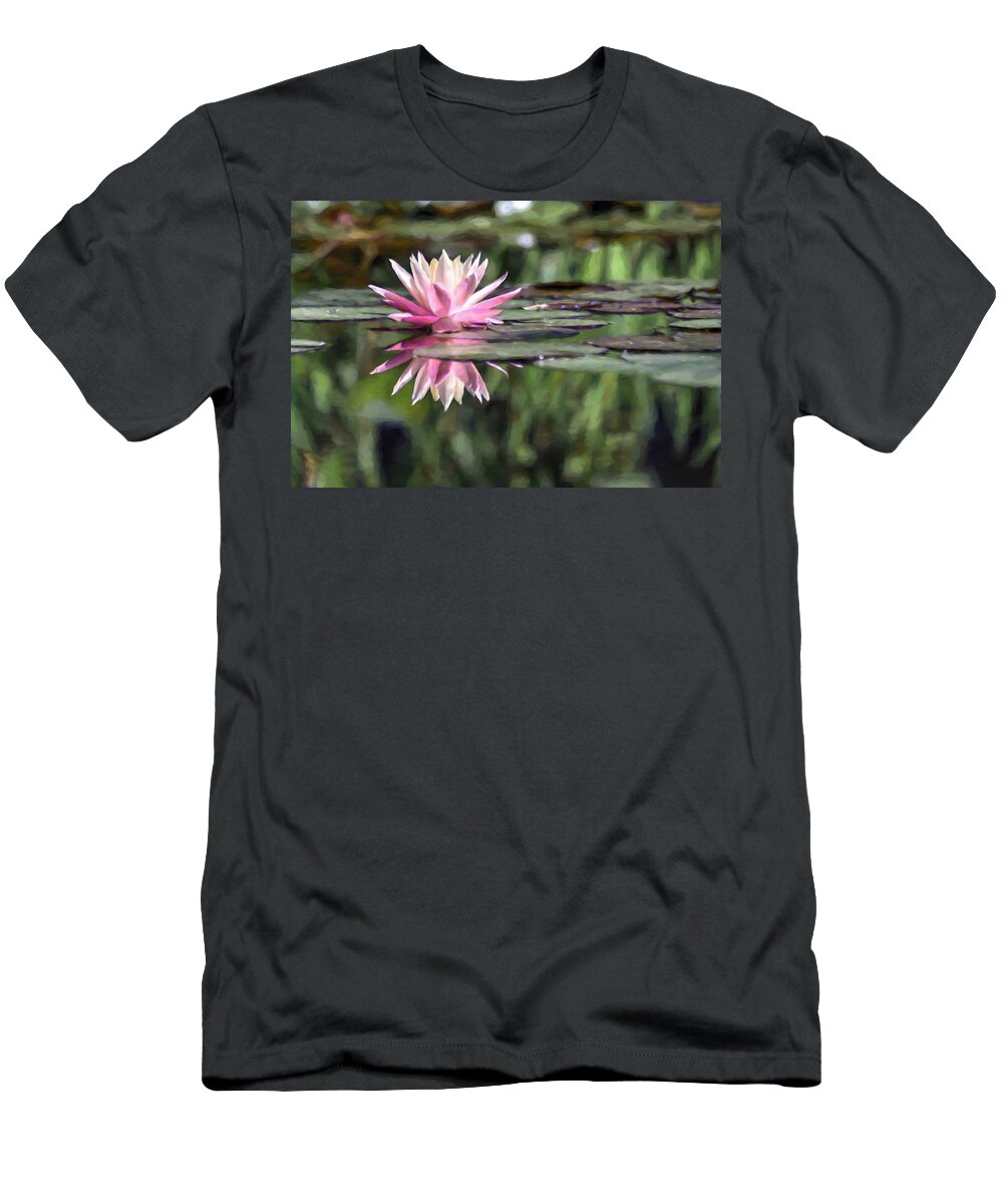 Painted Beauty In Pink Water Lily T-Shirt featuring the photograph Painted Beauty In Pink Water Lily by Carol Montoya