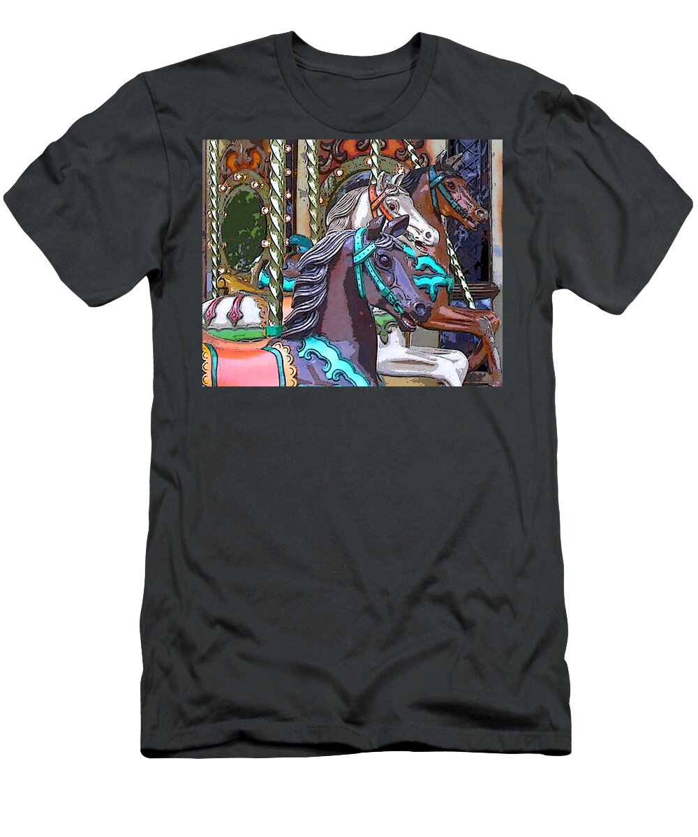 Carousel T-Shirt featuring the photograph Painted Ponies by Anne Cameron Cutri