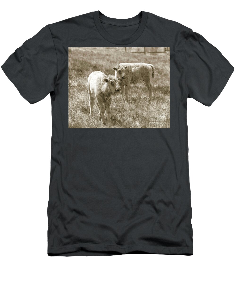Two Buffalo T-Shirt featuring the photograph Pair of baby buffalos by Rebecca Margraf