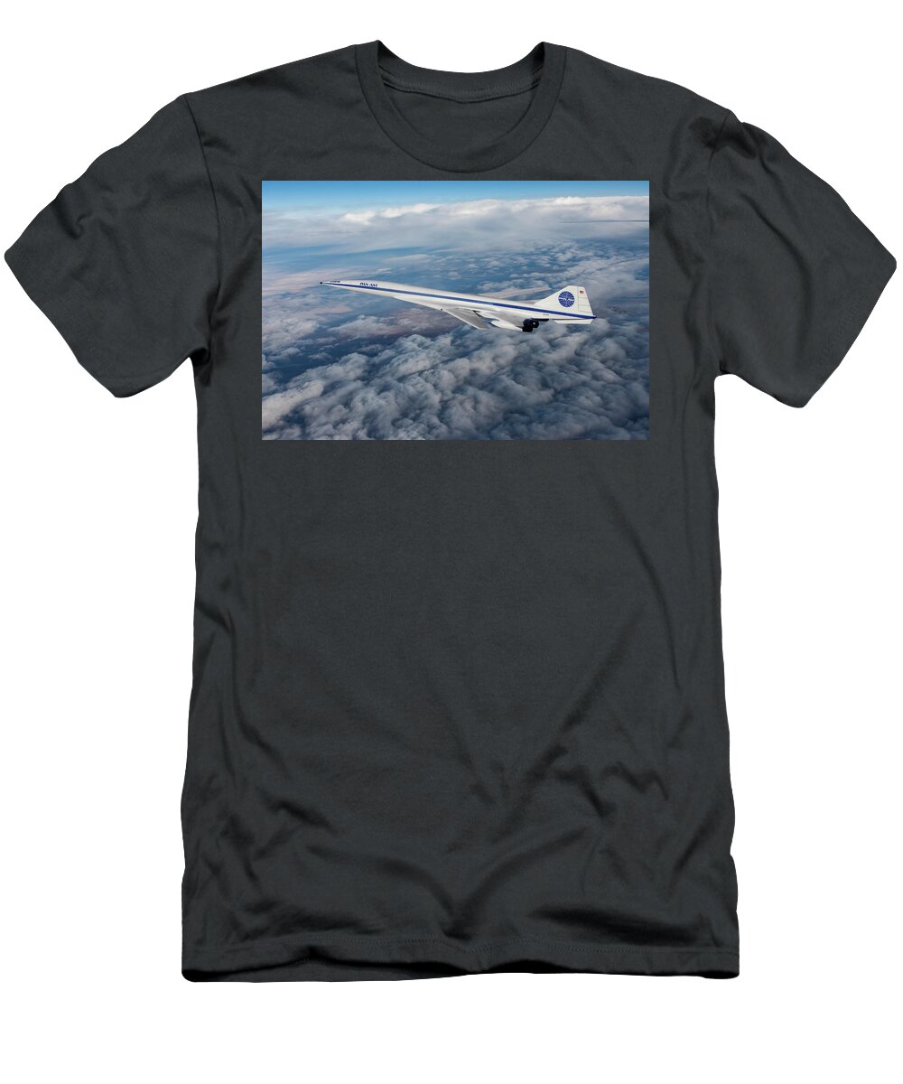 Pan American World Airways T-Shirt featuring the digital art Pan American Supersonic Transport by Erik Simonsen