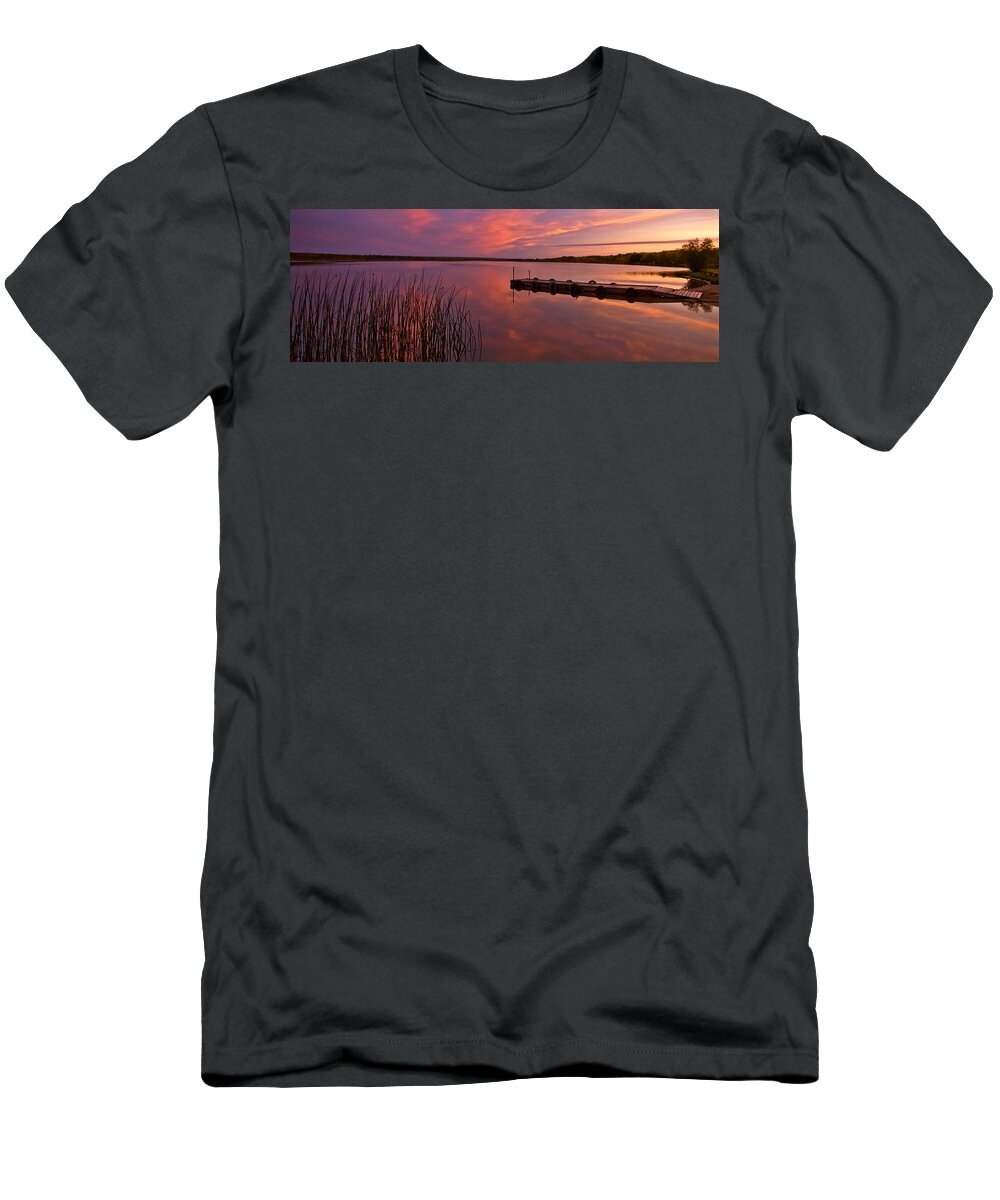  T-Shirt featuring the digital art Panoramic Sunset Northern Lake by Mark Duffy