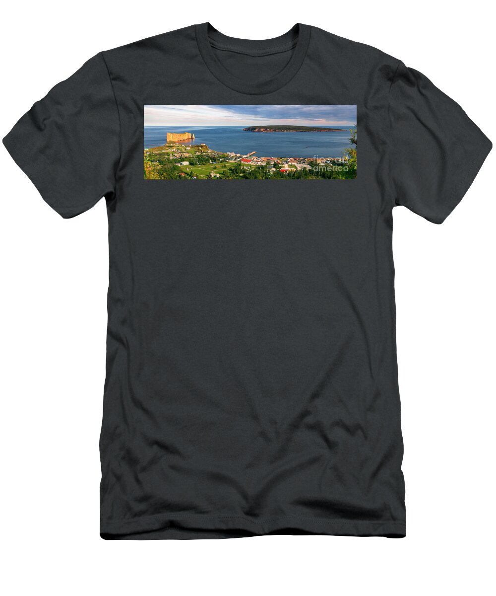 Perce T-Shirt featuring the photograph Panoramic view in Perce Quebec by Elena Elisseeva