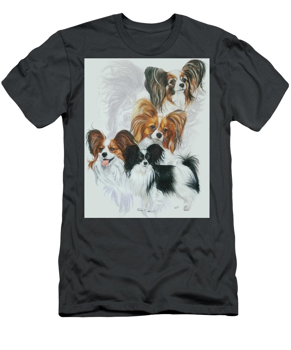 Toy Breed T-Shirt featuring the mixed media Papillon Medley by Barbara Keith