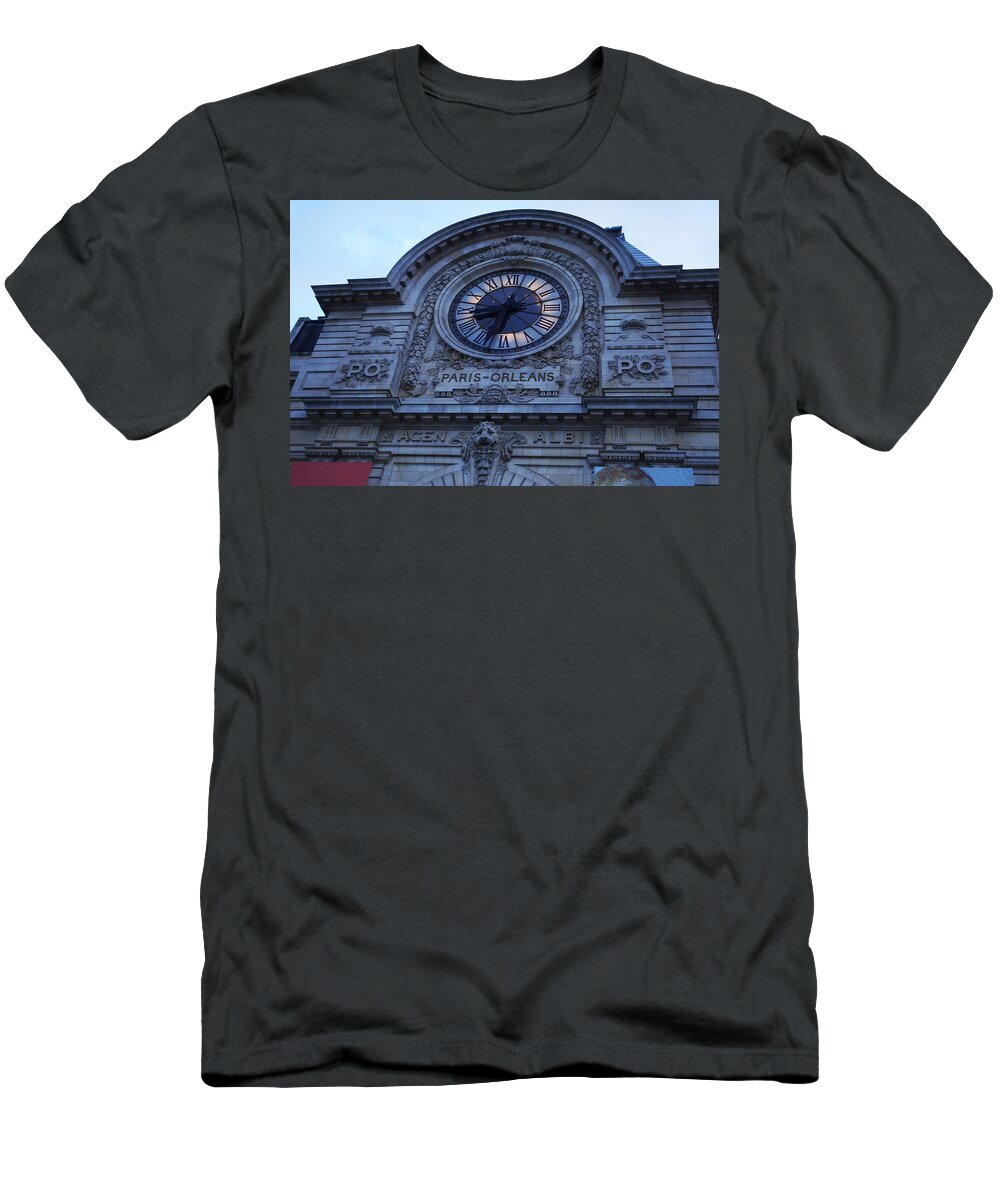 Paris T-Shirt featuring the photograph Paris France Orleans Train Station Clock by Toby McGuire