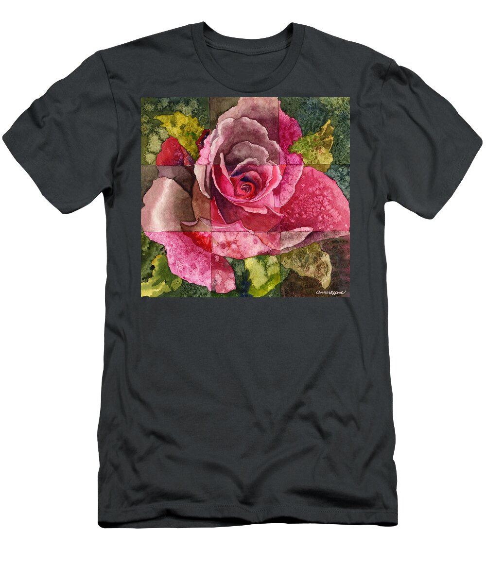 Red Rose Painting T-Shirt featuring the painting Partitioned Rose III by Anne Gifford
