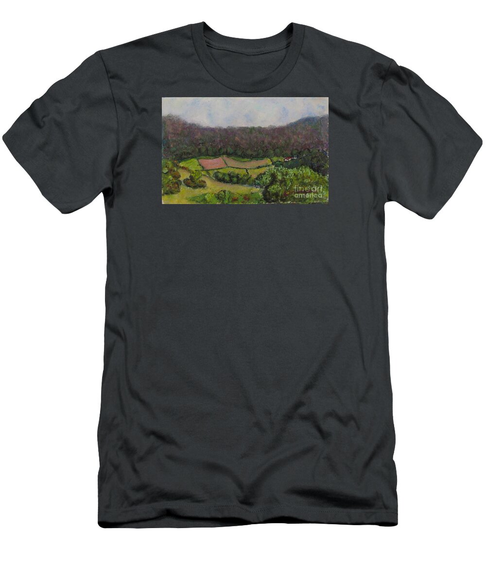 Pastoral T-Shirt featuring the painting Pastoral Patches by Laurie Morgan