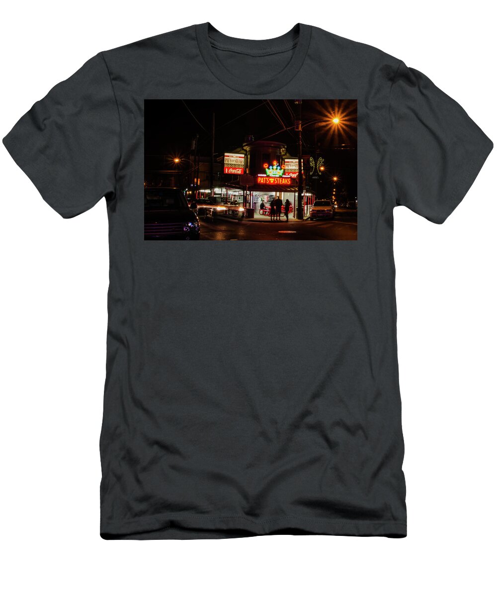 Genos T-Shirt featuring the photograph Pats King of Steaks - South Philly by Bill Cannon