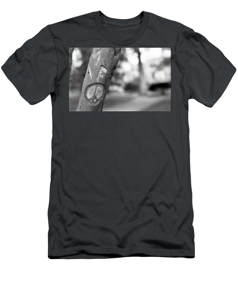 Peace Sign T-Shirt featuring the photograph Peace Sign Carving, 1975 by Jeremy Butler