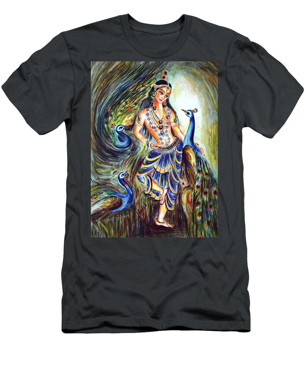 Peacock T-Shirt featuring the painting Peacocks - Lover by Harsh Malik
