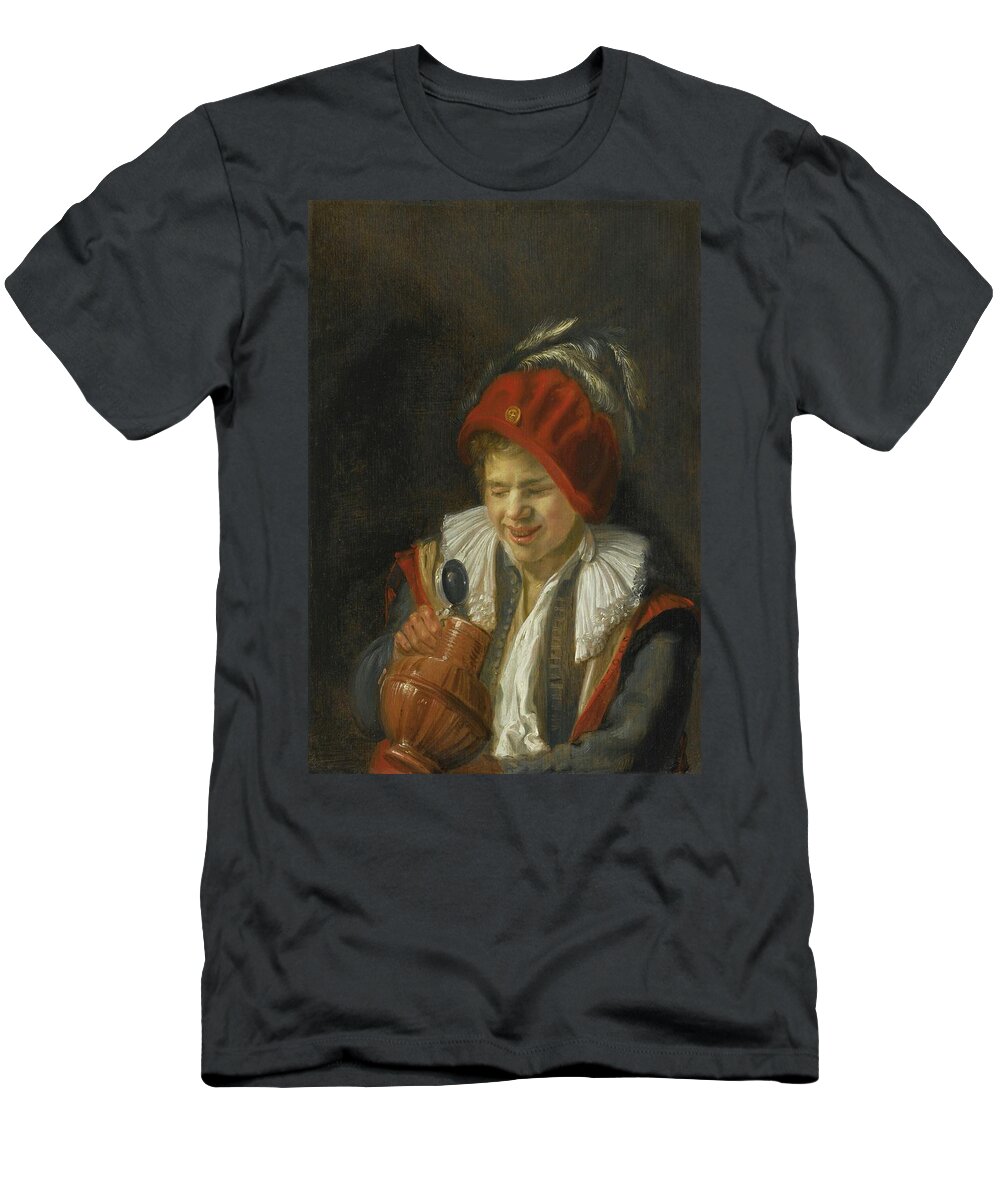 Judith Leyster Boy Peering Into An Earthenware Tankard T-Shirt featuring the painting Peering Into An Earthenware Tankard by MotionAge Designs