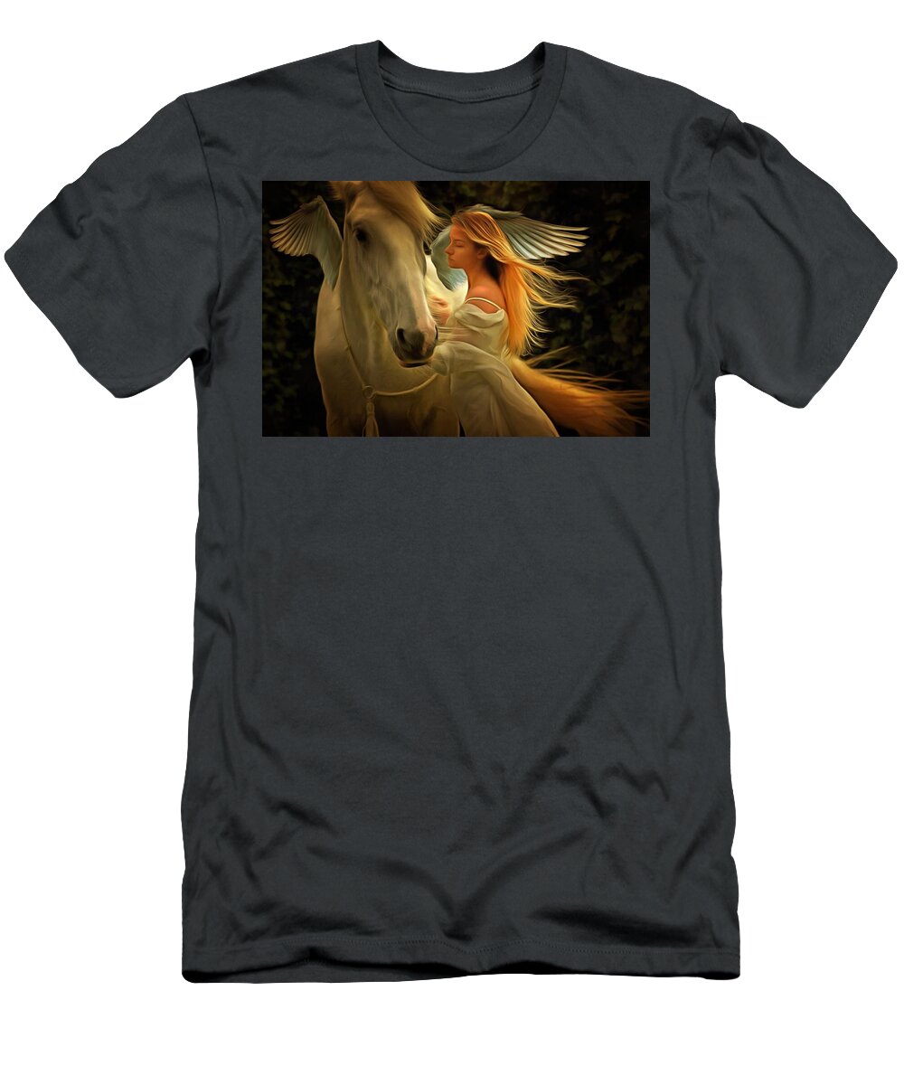 Angel T-Shirt featuring the painting Pegasus Or Angel by Harry Warrick