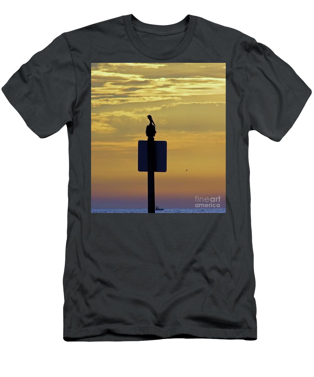 Sunset T-Shirt featuring the photograph Pelican At Sunset by D Hackett