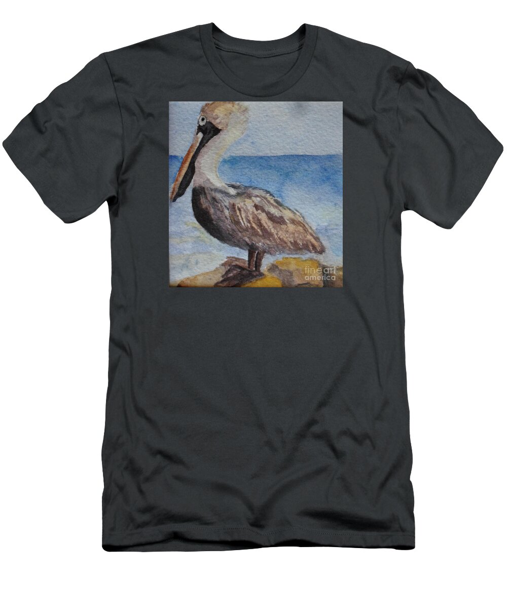 Pelican T-Shirt featuring the painting Pelican Brief left by Vicki Housel