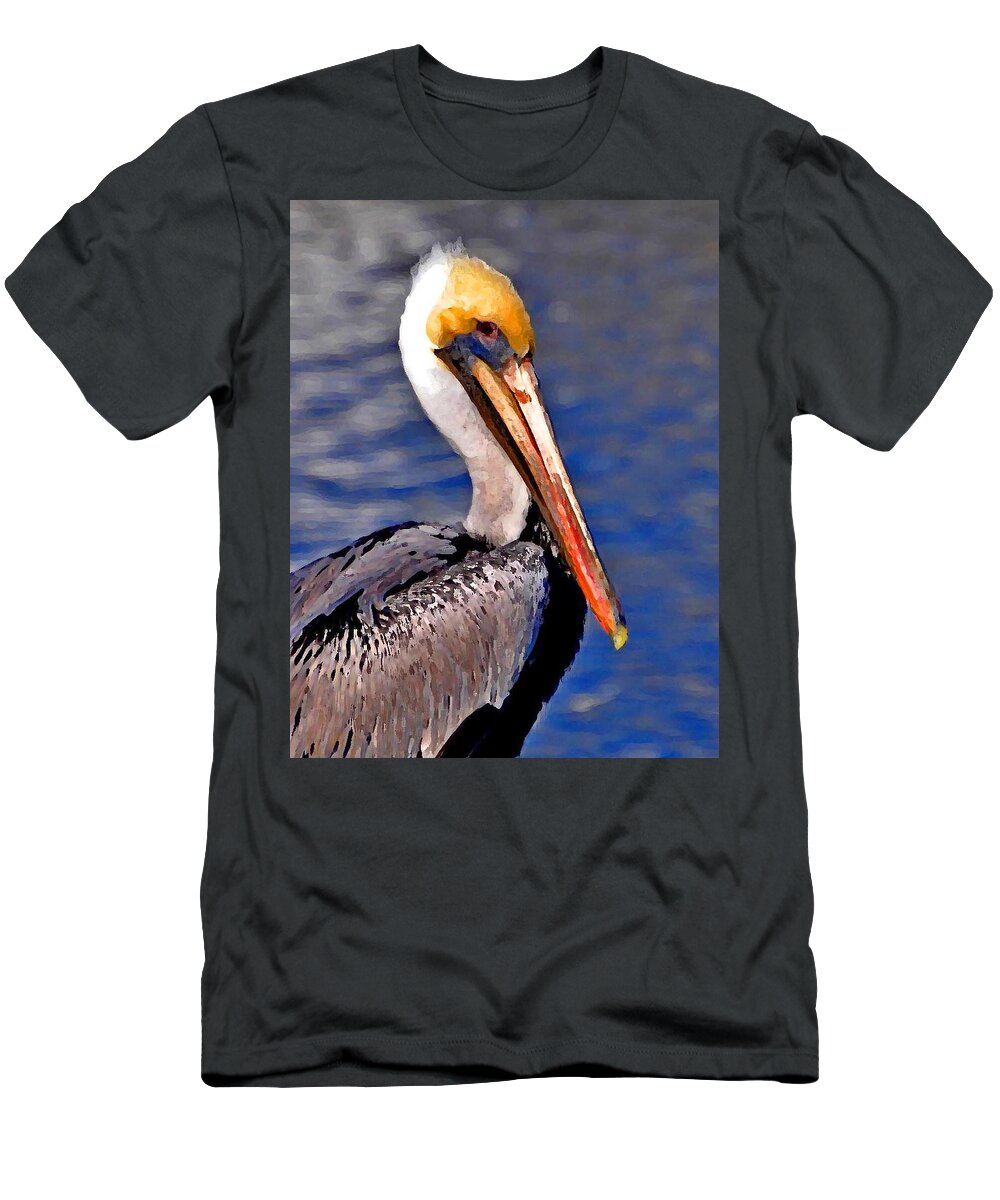 Pelican T-Shirt featuring the painting Pelican Head Shot by Michael Thomas
